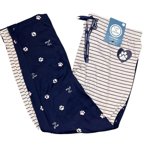Life Is Good - ‘Paw Print & Stripes’ Lounge Pants (2 pairs). NWT. Firm!